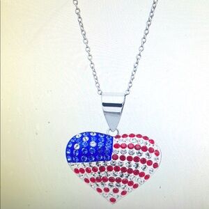Heart-Shaped American Flag Pendant Necklace